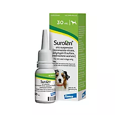 Surolan Otic Suspension for Dogs (Miconazole/Polymyxin B/Prednisolone) - 15 mL Bottle & 30 mL Bottle