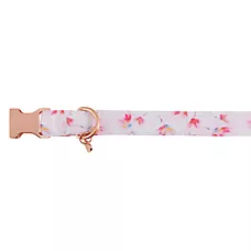 Top Paw庐 Peony Dog Collar, Flower Dog Collar, White & Pink Dog Collar, Comfortable, Adjustable