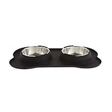Top Paw? Black Silicone Double Dog Bowl with Mat, 1.75-cup
