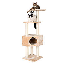 Armarkat 52-in Classic Faux Fur Real Wood Cat Tree Gym Furniture, Beige