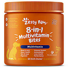 Zesty Paws 8-in-1 Multivitamin Bites for Dogs, AlaskOmega, Peanut Butter Flavor Soft Chew, 90 Count