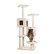 Armarkat 67-in Faux Fur Real Wood Cat Tower Perch Spacious Cat Cave House, Beige