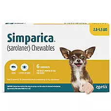 Simparica (sarolaner) Chewables for Dogs, 2.8-5.5 lbs (Gold), 3 or 6 Month Supply