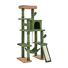 Yaheetech 63-in Cactus Cat Tree with Condo, Hammock and Scratching Board, Green/Brown